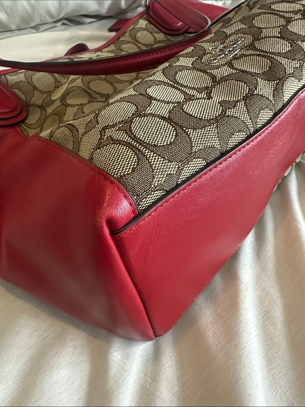 Coach Brown Signature Canvas Tote with Red Leather Trim - Picture 5 of 5